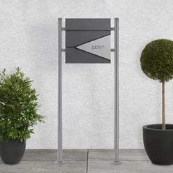 ML-Design Standbriefkasten mit Zeitungsfach und Pfosten 120 cm in Anthrazit-Silber, B/T/H: 37 x 37 x 11 cm - Bild 1