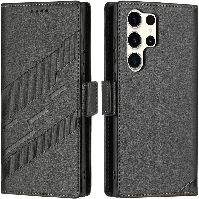 Magnetische Leder-Handyhülle mit Kartentasche für Samsung Galaxy S26, S26 Pro, S26 Plus, S26 Edge und S26 Ultra in Schwarz oder Pink - Bild 1