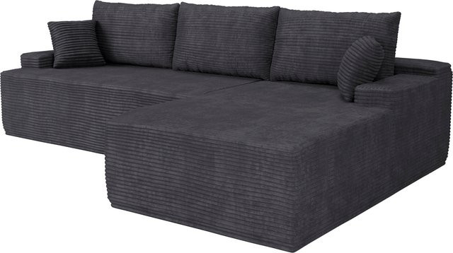 Juskys Ecksofa Coredo L-Form mit Ottomane rechts, 3 Sitzer Couch aus Cord in Dunkelgrau - Bild 1