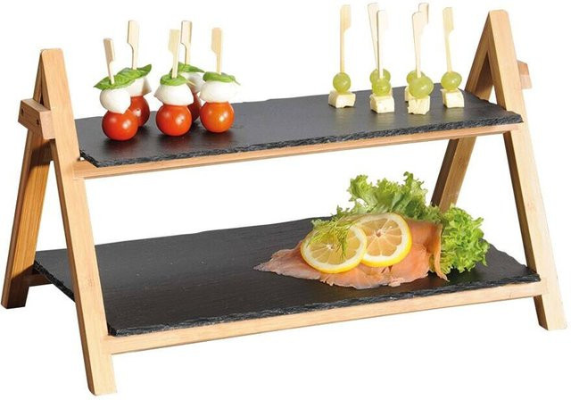 Kesper Etagere aus Schiefer und Bambus in Schwarz B: 45 cm, H: 31 cm, T: 6 cm - Bild 1