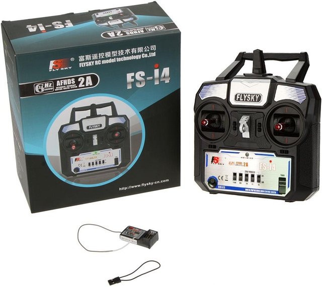 Flysky FS-I4 AFHDS 2A 2,4 GHz 4-Kanal Funksystem Sender für RC-Helikopter und Segelflugzeuge mit FS-A6 Empfänger in Schwarz - Bild 1