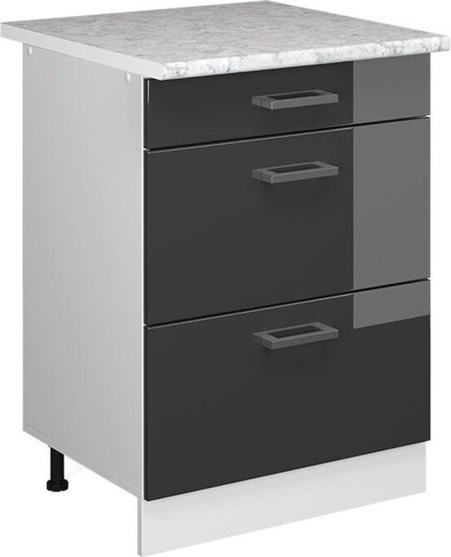 Küchenunterschrank R-line von Vicco in Anthrazit Hochglanz mit Marmor-Optik und Schubladen, Breite: 60 cm, Höhe: 81,6 cm, Tiefe: 31,03 cm - Bild 1