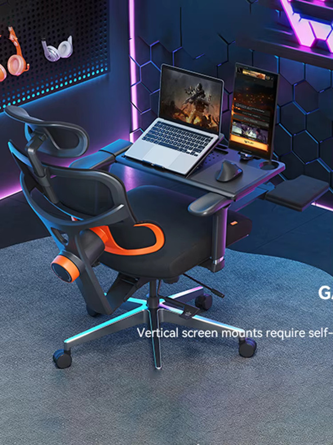 NEWTRAL Ergonomischer Bürostuhl NT002 Schwarz mit Schreibtischplatte, verstellbarer Lendenwirbelstütze, Fußstütze und Kopfstütze - Bild 6