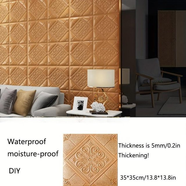 10 Stück SZ-Damai Selbstklebende 3D-Wandaufkleber in Blumenschnitzerei-Optik, Braun, Wasserdicht und Feuchtigkeitsbeständig - Bild 1