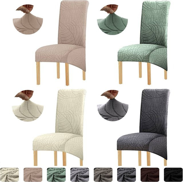WANERQU Esszimmer Stuhl Abdeckung mit Jacquard-Blattmuster in Grün, elastische Sitzbezüge für Bankettstühle - Bild 1
