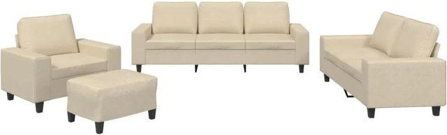 vidaXL 4-teilige Sofagarnitur mit 3-Sitzer-Sofa, 2-Sitzer-Sofa, Sessel und Fußhocker in Creme/Beige aus Stoff - Bild 1