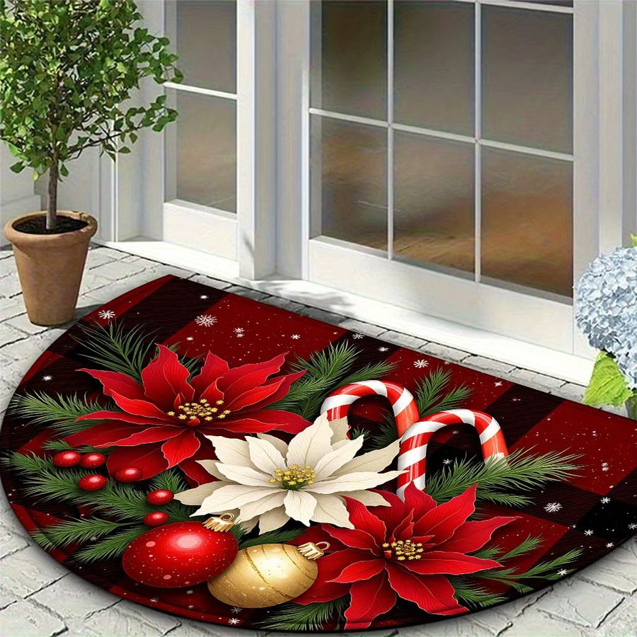 Halbkreisförmige Fußmatte von VIKAMA mit rotem und schwarzem Tartan-Weihnachtsstern zur Weihnachtsdekoration - Bild 3