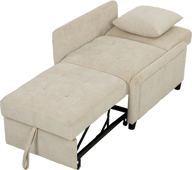 HOMCOM 4-in-1 Klick-Klack-Schlafsessel für 1 Person, gepolsterter Relax-Sessel mit Chenille, verstellbarer Rückenlehne und Seitentaschen, Gästebett für Wohnzimmer oder Büro, Beige - Bild 1