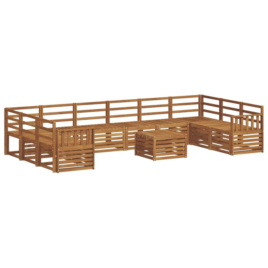 vidaXL Sofagarnitur aus Massivholz Akazie in Braun mit Tisch, Ecksofas und Sesseln im U-Shape Design - Bild 2