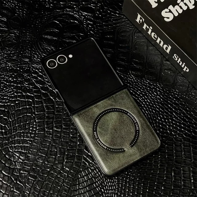 Flip7 Luxus Leder Schutzhülle mit MagSafe für Samsung Galaxy Z Flip 7, 6, 5, 4, 3 5G in Grün - Bild 1