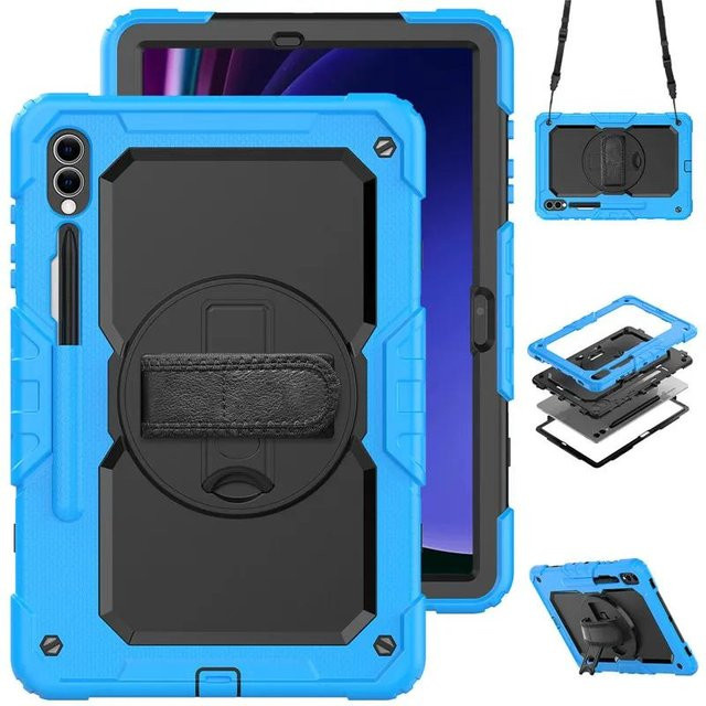 Stoßfeste Kinder Tablet Hülle für Samsung Galaxy Tab S10 S9 S8 S7 Plus FE mit PET-Folie und Schultergurt in Blau - Bild 1