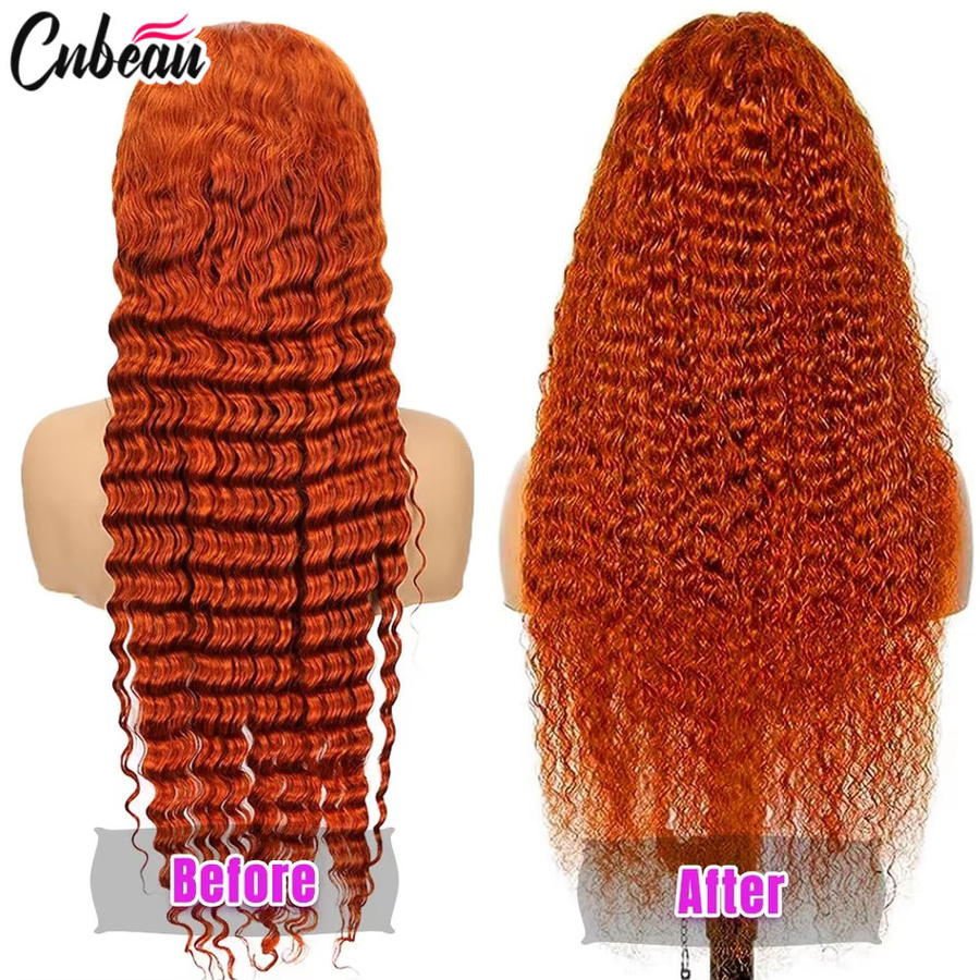 CNBEAU Echthaar Perücke, Deep Wave Lace Front, Orange, 30 Zoll - Bild 2