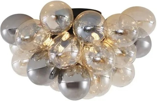 QAZQA Design Deckenleuchte Uvas in Schwarz mit 6-flammigen Bernstein- und Rauchglas-Kugelleuchten für Wohnzimmer und Esszimmer - Bild 1