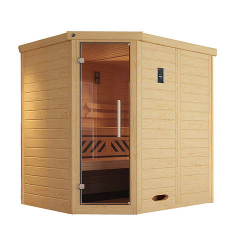 WEKA Massivholzsauna Kemi Ecksauna aus Fichtenholz in Braun mit Sicherheitsglas-Glastür B/H/T: 196 x 200 x 146 cm - Bild 3