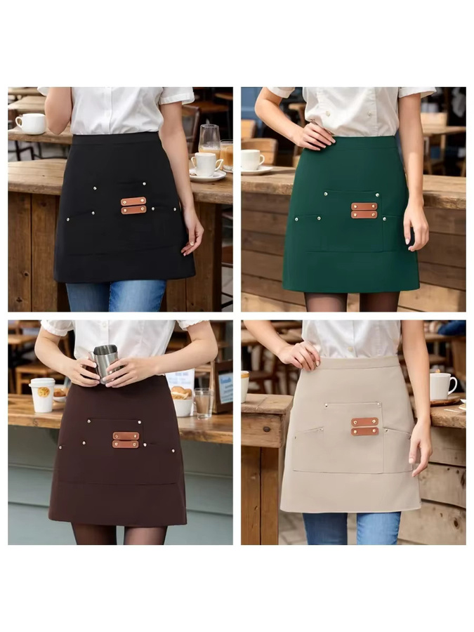 Unisex-Schürze aus wasserdichtem Segeltuch in Grün mit 3 Taschen für die Restaurantküche - Bild 6