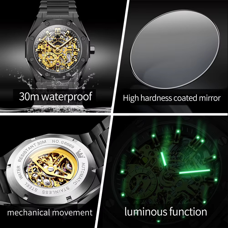 OLEVS Armbanduhr Automatik, Edelstahl, Schwarz, Herren - Bild 5