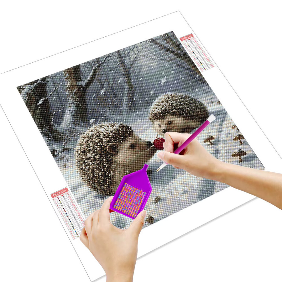 Huacan 5D-Diamantgemälde Igel in Winterlandschaft als DIY-Diamant-Mosaik in Mehrfarbig, Breite: 20 cm, Höhe: 20 cm - Bild 2