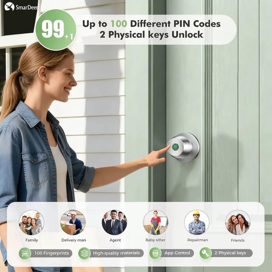 SmarDeer Fingerabdruckschloss für Tuya Smart Lock mit Bluetooth, schlüsselloser Zugang via App, Farbe: Silber - Bild 3