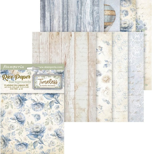 Stamperia Motiv-Strohseide Backgrounds Timeless, 8er Set, Creme/Multi, DIN A6 - Bild 1