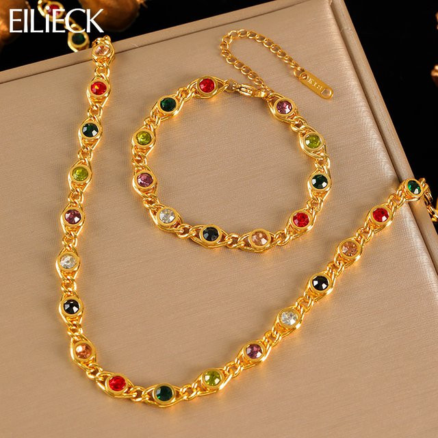 EILIECK Schmuck-Set, Edelstahl, Zirkonia, Gold, Damen - Bild 1