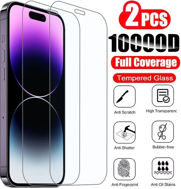 2er-Set gehärtete Glas Displayschutzfolien für Apple iPhone 11 12 13 14 15 Pro Max Plus XR XS in Transparent - Bild 1