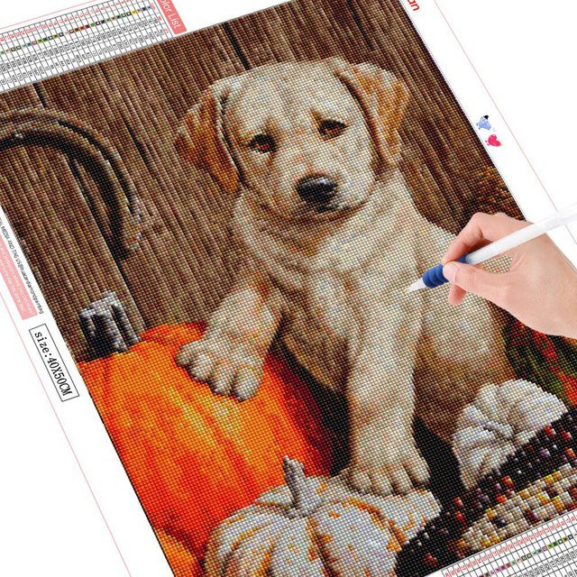 FIYO Diamantstickerei Hund Halloween Mosaikbild als 5D Diamantmalerei in Mehrfarbig, Breite: 20 cm, Höhe: 30 cm - Bild 1
