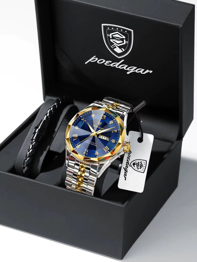 POEDAGAR Armbanduhr Edelstahl, Quarz, Blau, Herren - Bild 7