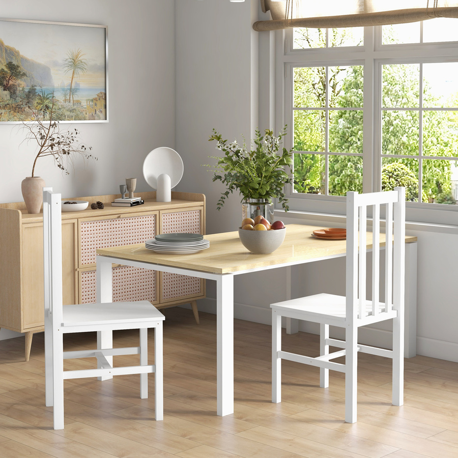 2er-Set HOMCOM Esszimmerstühle aus Kiefernholz in Weiß im Landhausstil, belastbar bis 120 kg - Bild 2