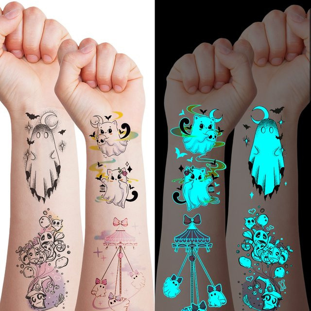 ROCOOART Halloween Glitzer-Tattoos, 12 Blatt, wasserfest - Bild 1