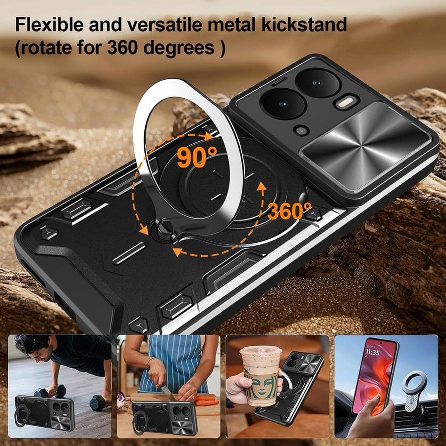 Schutzhülle für Realme 14 5G und Realme 14T 5G mit Ringständer und Linsenschutz in Schwarz - Bild 4