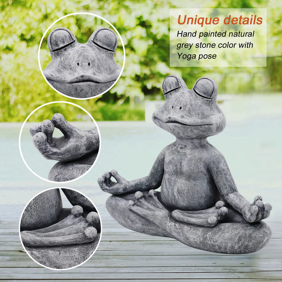 Zen Yoga Frosch Figur aus Harz in Grau als Gartenstatue und Deko-Skulptur für Innen und Außen - Bild 4