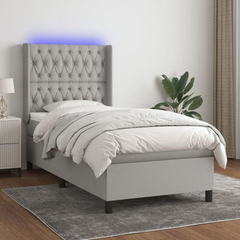 Boxspringbett mit Matratze von vidaxl in Hellgrau aus Stoff, B/T/H: 90 x 200 cm - Bild 1