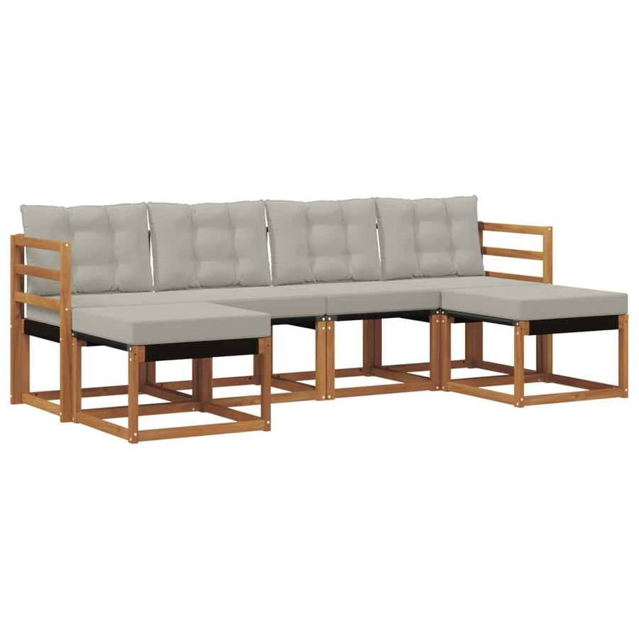 vidaXL Outdoor-Sofagarnitur 6-teilig aus Akazienholz und Textilene in Grau mit Kissen - Bild 2