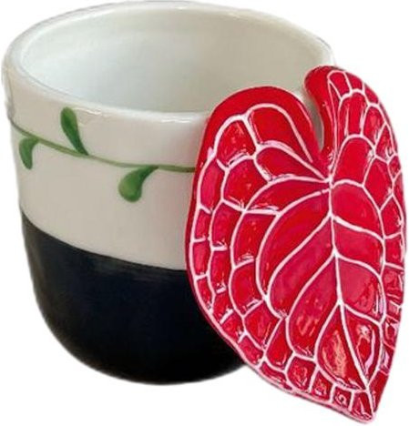 Keramik-Kaffeetasse von jincharongyuya mit 3D-Blattgriff, 300 ml, Mikrowellen- und spülmaschinenfest, Schwarz oder Weiß - Bild 1