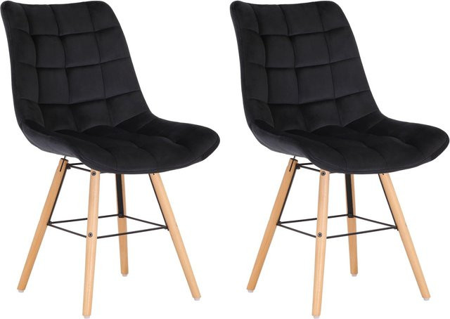 CLP 2er Set Polsterstühle Leni in Schwarz mit Samtbezug und gestepptem Sitz, Gestell aus Holz und Metall - Bild 1