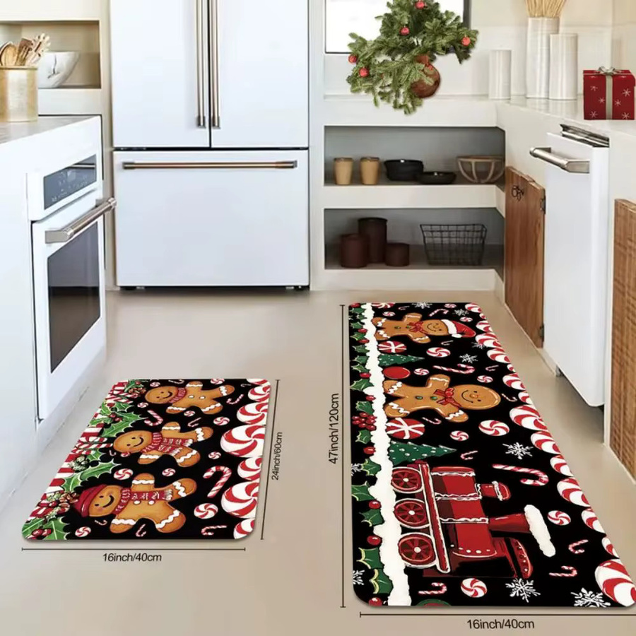 VIKAMA 2-teiliges Weihnachtsteppich-Set in Multicolor, rutschfest und schmutzabweisend, Baumform für Badezimmer und Küche, B/T/H: 120 x 40 x 2 cm und 60 x 40 x 2 cm - Bild 3
