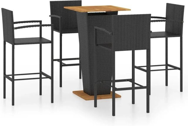 vidaXL 5-tlg Gartenbar-Set Schwarz aus PE-Rattan, pulverbeschichtetem Stahl und massivem Akazienholz - Bild 1
