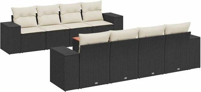 vidaXL 9-teilige Garten-Sofagarnitur aus Poly-Rattan und Akazienholz in Schwarz-Creme mit Kissen - Bild 1