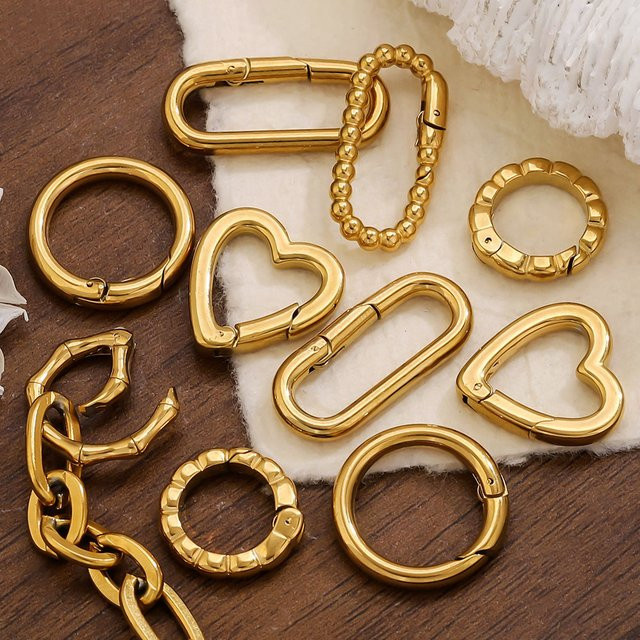 Elomia Karabinerverschluss Edelstahl, Gold, Herz, 2 Stück - Bild 1