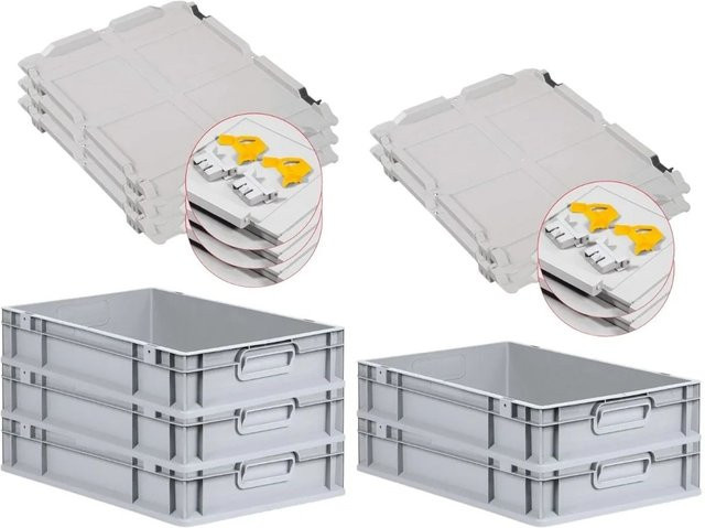 PROREGAL SuperSparSet 5x Eurobox NextGen Grip mit Scharnierdeckel und gelben Schiebeschnappverschlüssen, Grau, H x B x T: 12 x 40 x 60 cm - Bild 1