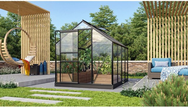 Vitavia Gewächshaus Venus 5000 Schwarz mit Fundament und Sicherheitsglas aus Aluminium - Bild 1