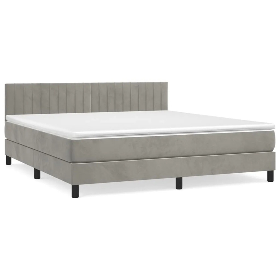vidaXL Boxspringbett mit Matratze in Hellgrau aus Samt, B/T/H: 160 x 200 cm - Bild 2