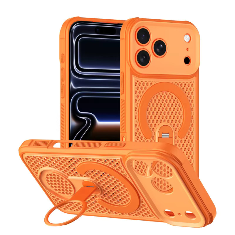 SUNWARD MagSafe Handyhülle mit 360 Grad drehbarem Ringhalter und magnetischer Netz-Wärmeableitung für iPhone 11 bis iPhone 17 Pro Max, Farben: Blau und Orange - Bild 5