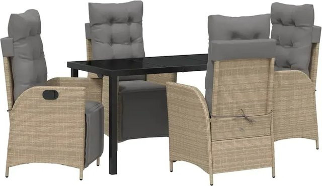 vidaXL Garten Essgruppe 5-teilig aus Poly-Rattan in Beige mit Sicherheitsglas und pulverbeschichtetem Stahl, B/T/H: 140 x 70 x 73 cm - Bild 1