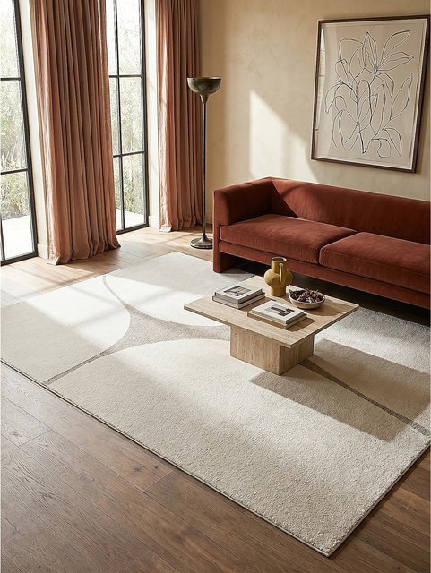 Kadima Design Kurzflor Teppich in Beige mit abstraktem modernem Muster, B/T: 140 x 200 cm - Bild 1
