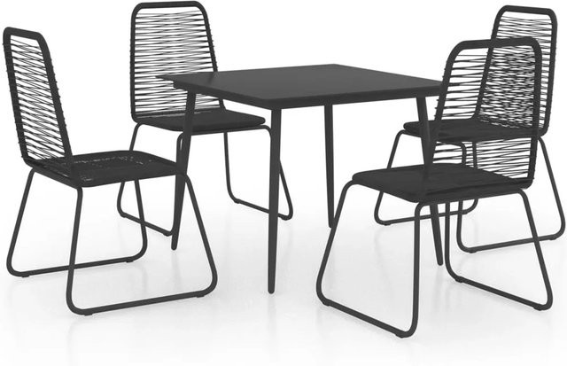 vidaXL 5-teilige Garten-Essgruppe aus PVC-Rattan und Stahl in Schwarz mit Glastisch - Bild 1