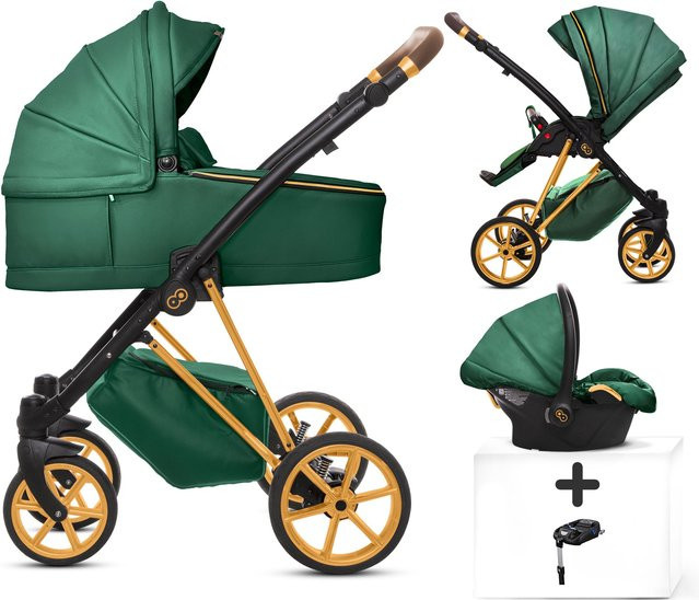TPFLiving 4in1 Kinderwagen Royal aus Kunstleder in Grün mit goldenem Gestell - Bild 1