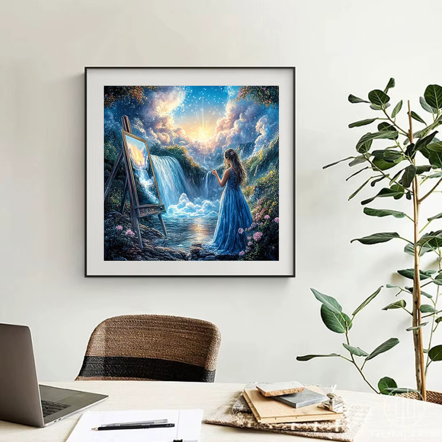 Huacan 5D DIY Diamantmalerei Mädchen mit Wasserfall und Naturlandschaft, runde Stickerei in Multicolour - Bild 3
