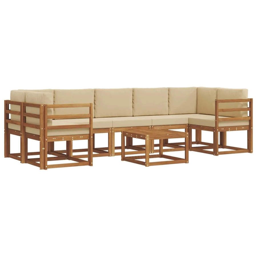 vidaXL Outdoor-Sofagarnitur in L-Form aus Akazienholz mit 8 Kissen in Natur und Beige - Bild 2