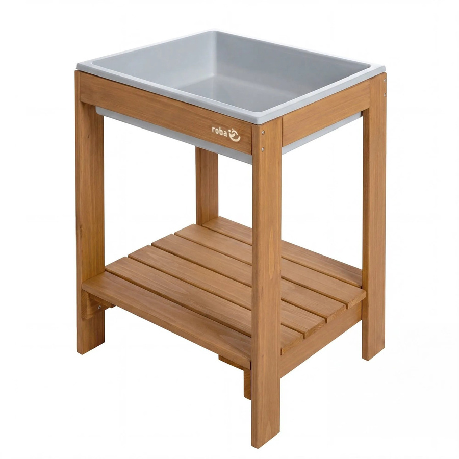 Roba Outdoor Spiel- und Wassertisch Tiny aus Massivholz in Teakfarben mit Spielwanne und Sandtisch - Bild 2